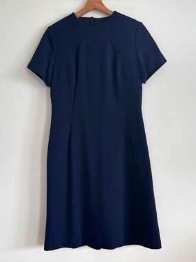 DEAD STOCK NWT Vintage 60s Lapidus of Sweden Navy Dress Sculptural Shoulder US16